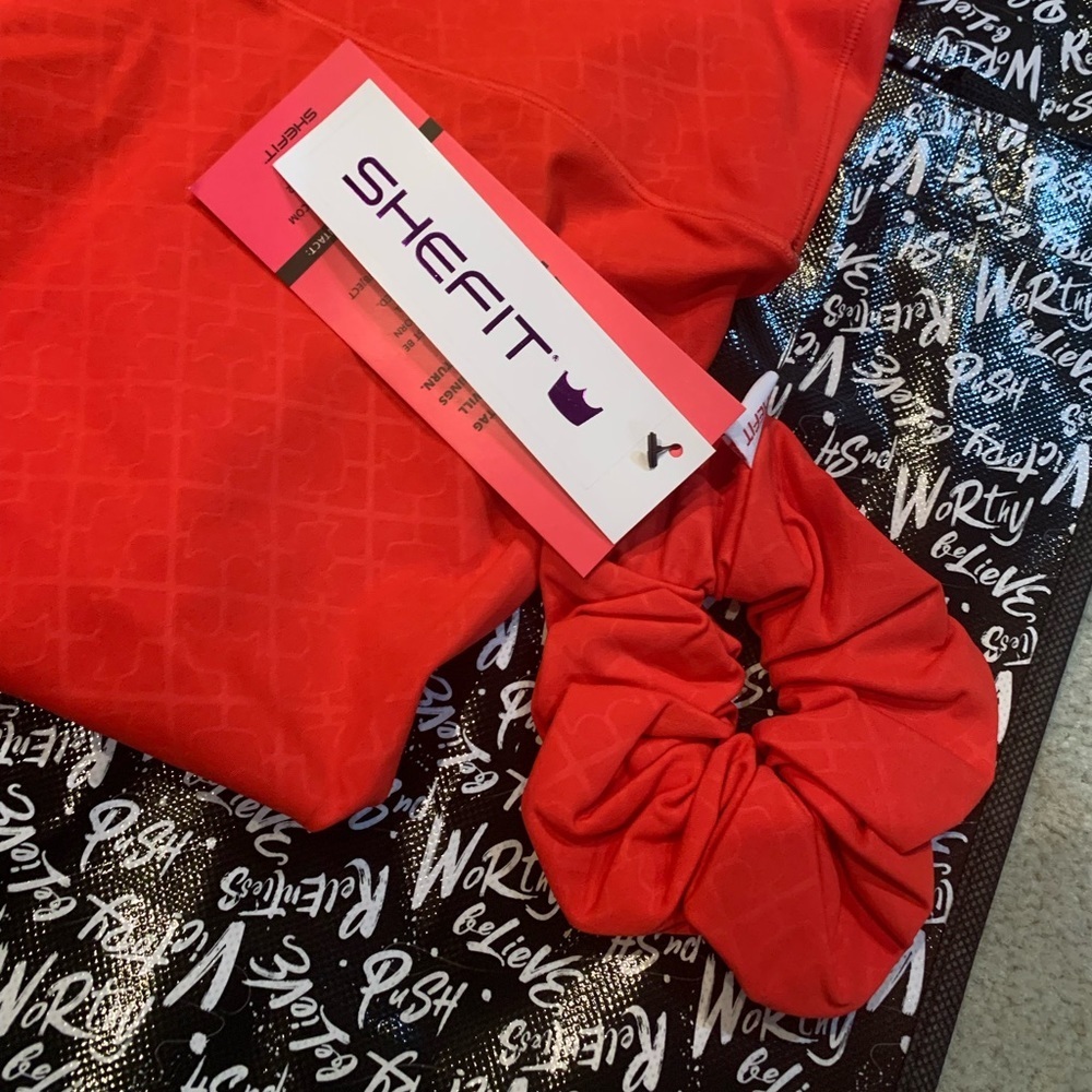 SHEFIT NWT Boss Leggings Luxe Large Red Coral Squat Proof High Rise Yoga Pants - Picture 7 of 16